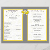 Yellow, Gray, White Floral, Hearts Wedding Program (Back)