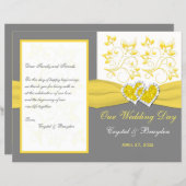 Yellow, Gray, White Floral, Hearts Wedding Program (Front/Back)