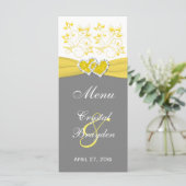 Yellow, Gray, White Floral Joined Hearts Menu Card (Standing Front)
