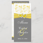 Yellow, Gray, White Floral Joined Hearts Menu Card (Front/Back)
