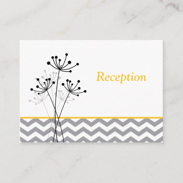 Yellow Gray White Floral Reception Enclosure Card (Front)