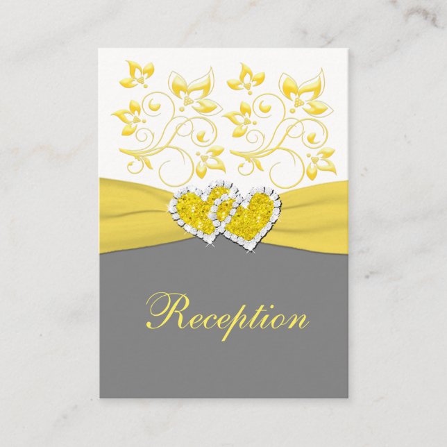 Yellow Gray White Floral Reception Enclosure Card (Front)