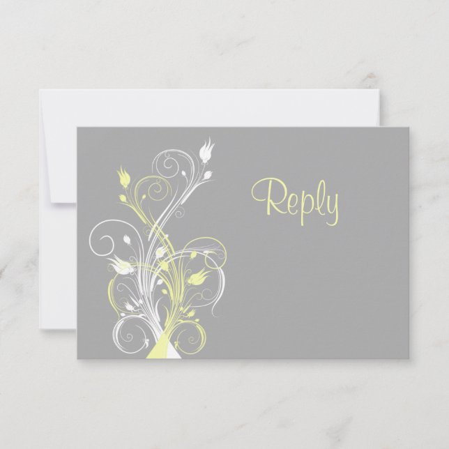 Yellow Gray White Floral RSVP Card (Front)