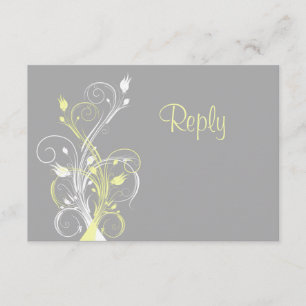 Yellow Gray White Floral RSVP Card