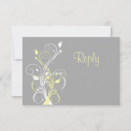 Yellow Gray White Floral RSVP Card Invitation