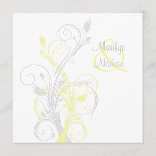 Yellow Gray White Floral Square Wedding Invitation