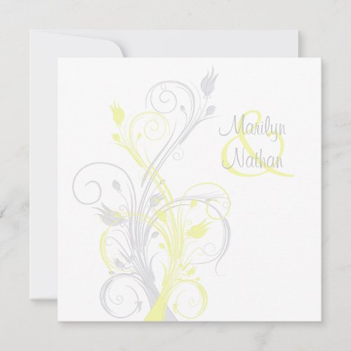 Yellow Gray White Floral Square Wedding Invitation