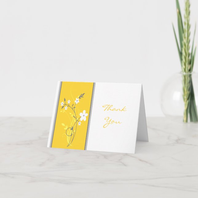 Yellow, Gray, White Floral Thank You Card (Front)