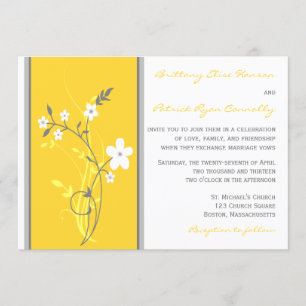 Yellow, Gray, White Floral Wedding Invitation