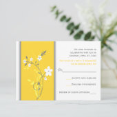 Yellow, Gray, White Floral Wedding RSVP Card (Standing Front)