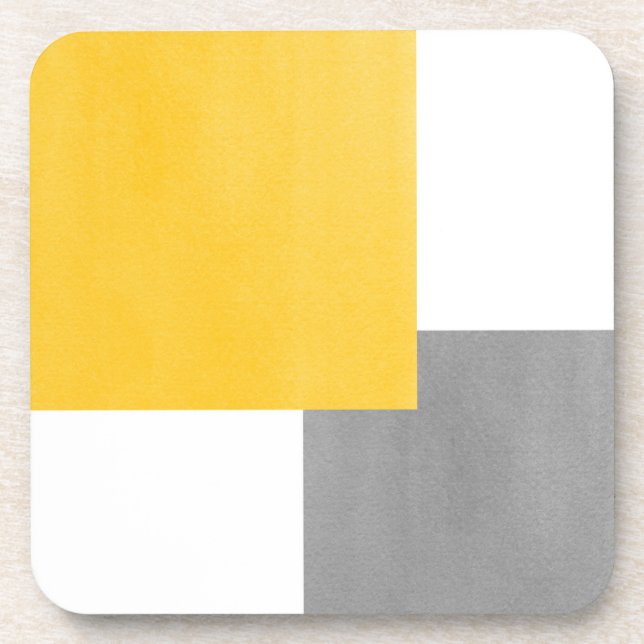 Yellow Gray White Geometric Block Beverage Coaster (Front)