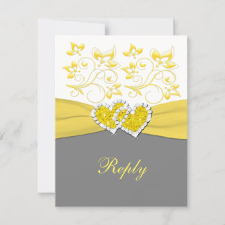 Yellow, Gray, White Joined Hearts Reply Card