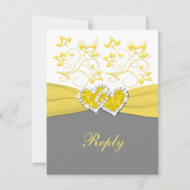 Yellow, Gray, White Joined Hearts Reply Card (Front)