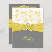 Yellow, Gray, White Joined Hearts Reply Card (Front/Back)