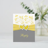 Yellow, Gray, White Joined Hearts Reply Card (Standing Front)