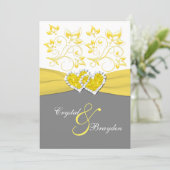 Yellow, Gray, White Joined Hearts Wedding Invite (Standing Front)