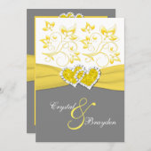Yellow, Gray, White Joined Hearts Wedding Invite (Front/Back)