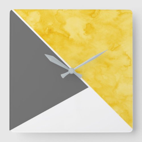 Yellow Gray White Modern Square Wall Clock