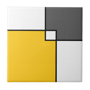 Yellow Gray White Squares Ceramic Tile