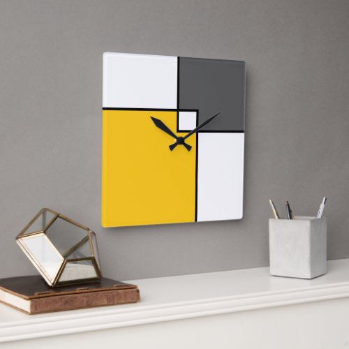 Yellow Gray White Squares Square Wall Clock