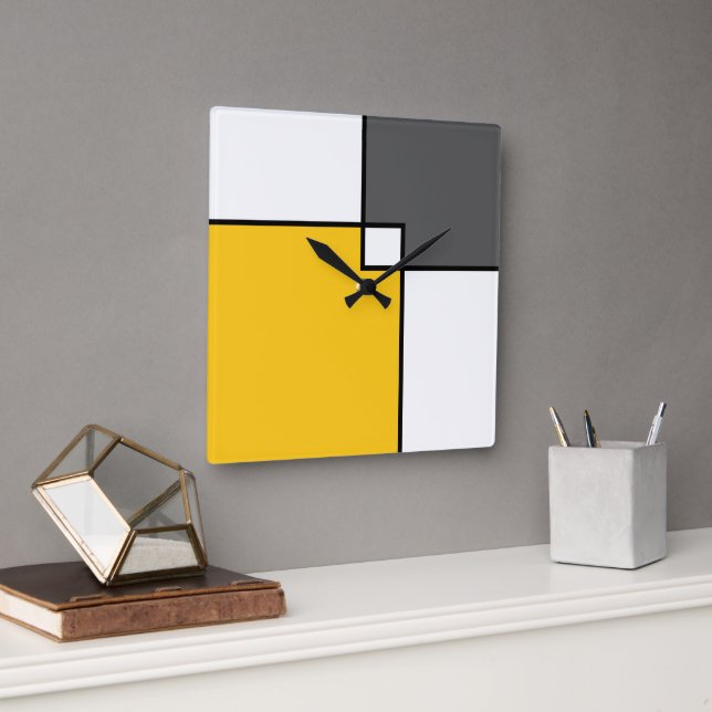Yellow Gray White Squares Square Wall Clock (Office)