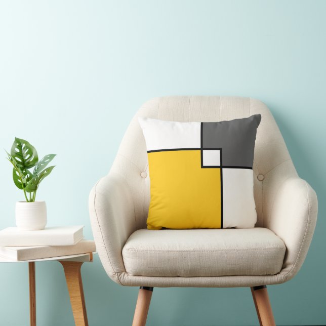 Yellow Gray White Squares  Throw Pillow (Chair)