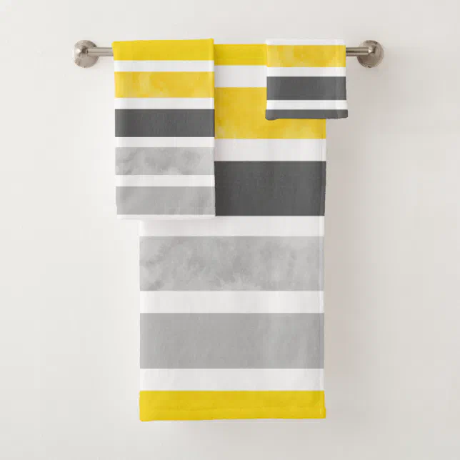 Yellow Gray White Stripes Bath Towel Set | Zazzle