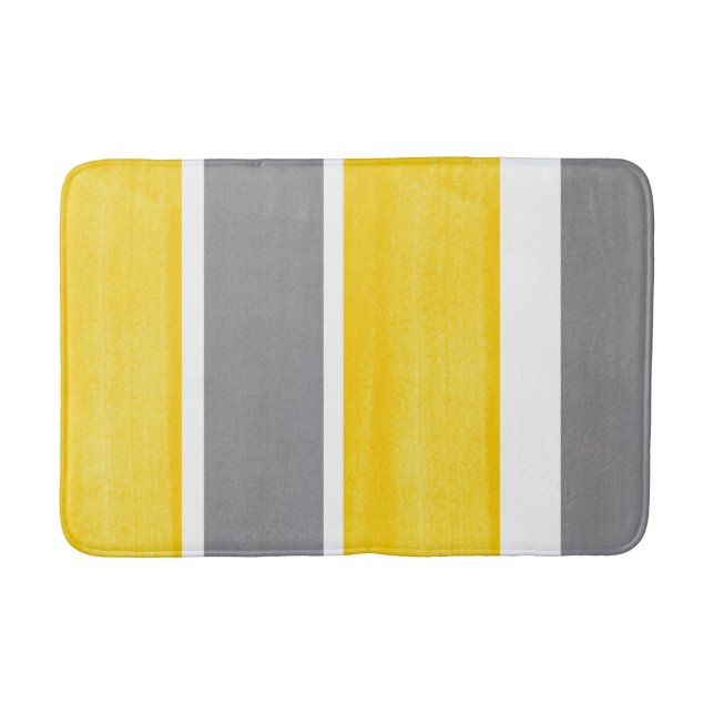 Yellow Gray White Stripes Modern 2 Bath Mat (Front)