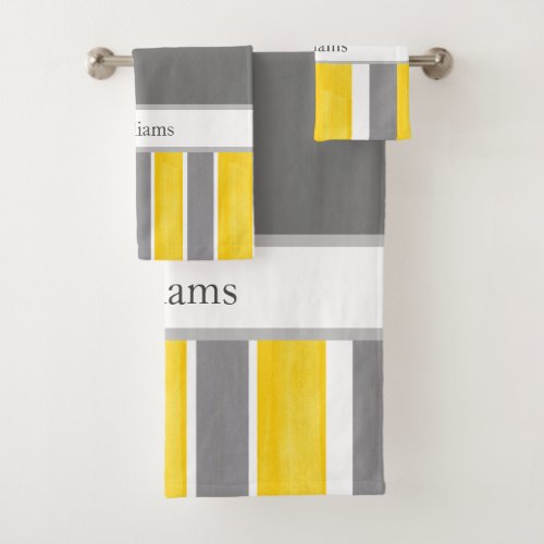 Yellow Gray White Stripes Modern 2 Bath Towel Set