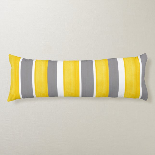 Yellow Gray White Stripes Modern 2  Body Pillow (Front)