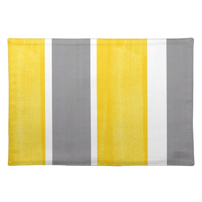 Yellow Gray White Stripes Modern 2 Cloth Placemat (Front)