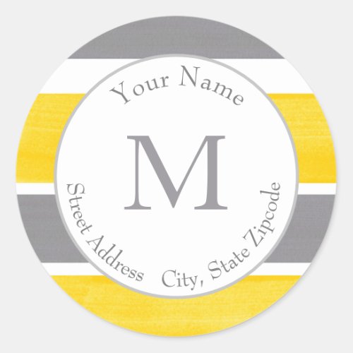 Yellow Gray White Stripes Modern 2 Labels