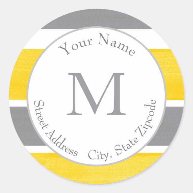Yellow Gray White Stripes Modern 2 Labels (Front)