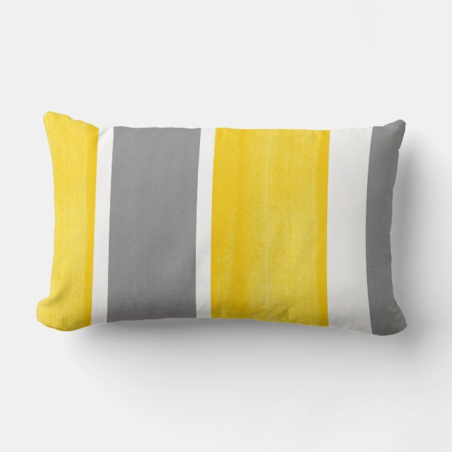 Yellow Gray White Stripes Modern 2 Lumbar Pillow (Front)