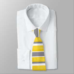 Yellow Gray White Stripes Modern 2 Neck Tie