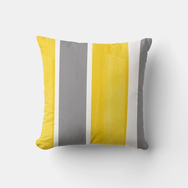 Yellow Gray White Stripes Modern 2 Throw Pillow (Front)