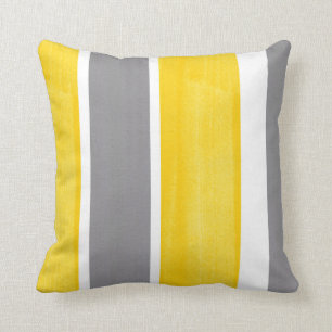 Yellow Gray White Stripes Modern 2 Throw Pillow