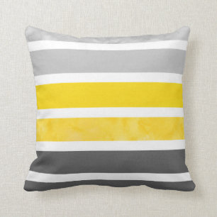 Yellow Gray White Stripes Throw Pillow