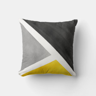 Yellow Gray White Watercolor Block Throw Pillow