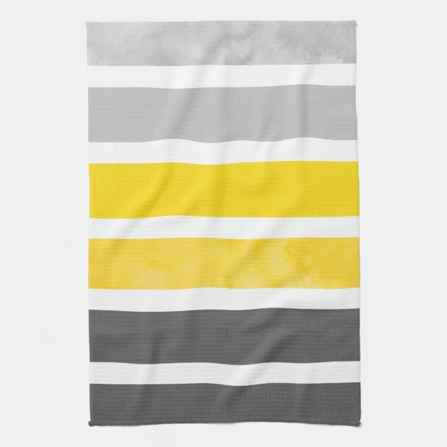 Yellow Gray White Watercolor Stripes Kitchen Towel (Vertical)