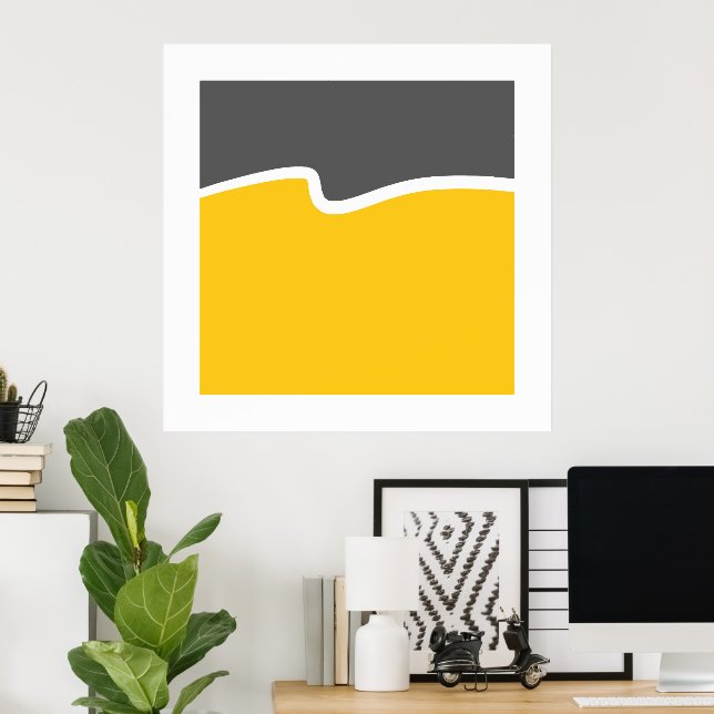  Yellow Gray White Wave Color Block  Poster (Home Office)