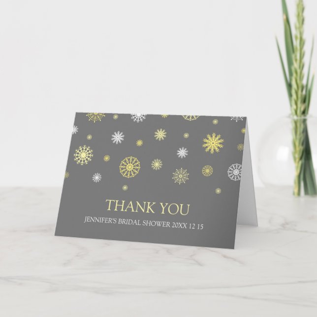 Yellow Gray Winter Bridal Shower Thank You Card (Front)