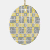 yellow gray winter holidays quilt pattern ceramic ornament (Right)