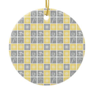 yellow gray winter holidays quilt pattern ceramic ornament