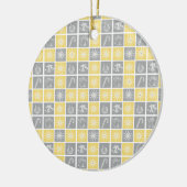 yellow gray winter holidays quilt pattern ceramic ornament (Left)