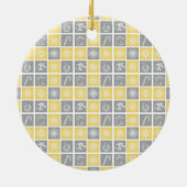 yellow gray winter holidays quilt pattern ceramic ornament (Back)