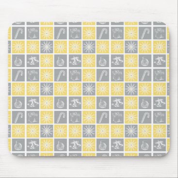 yellow gray winter holidays quilt pattern mouse pad