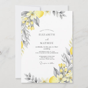 Yellow Gray Zesty Citrus Wedding Invitation