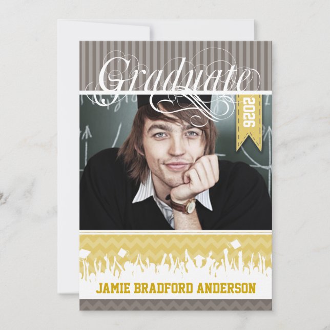 Yellow Gray Zig Zag Senior Picture Class of Announcement (Front)