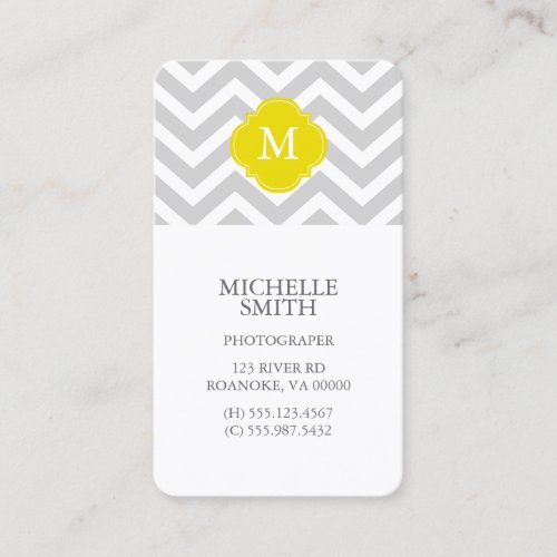 Yellow &amp; Gray Zigzags Pattern Monogram Business Cards